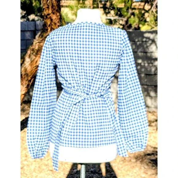 Vintage Gingham Cottage Lace & Floral Embroidered Top Pullover L/S Blouse NOS - Picture 4 of 6